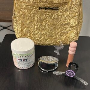 **SOLD***NEW MAC Gold Large Cosmetic Pouch Plus Beauty Bundle